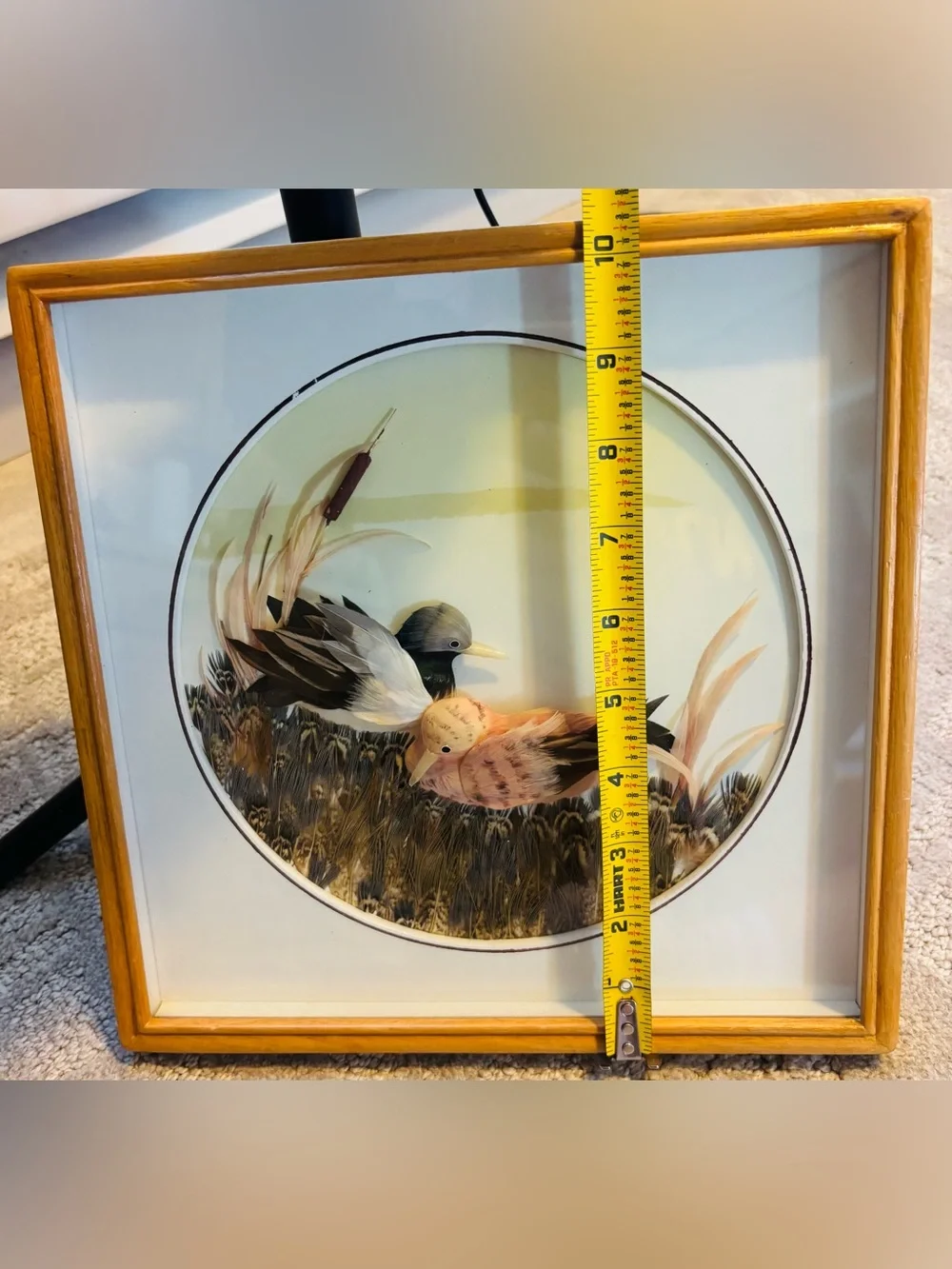 Vintage Mexican Feather Art Framed - Real Feathers Birds in Marsh Reed